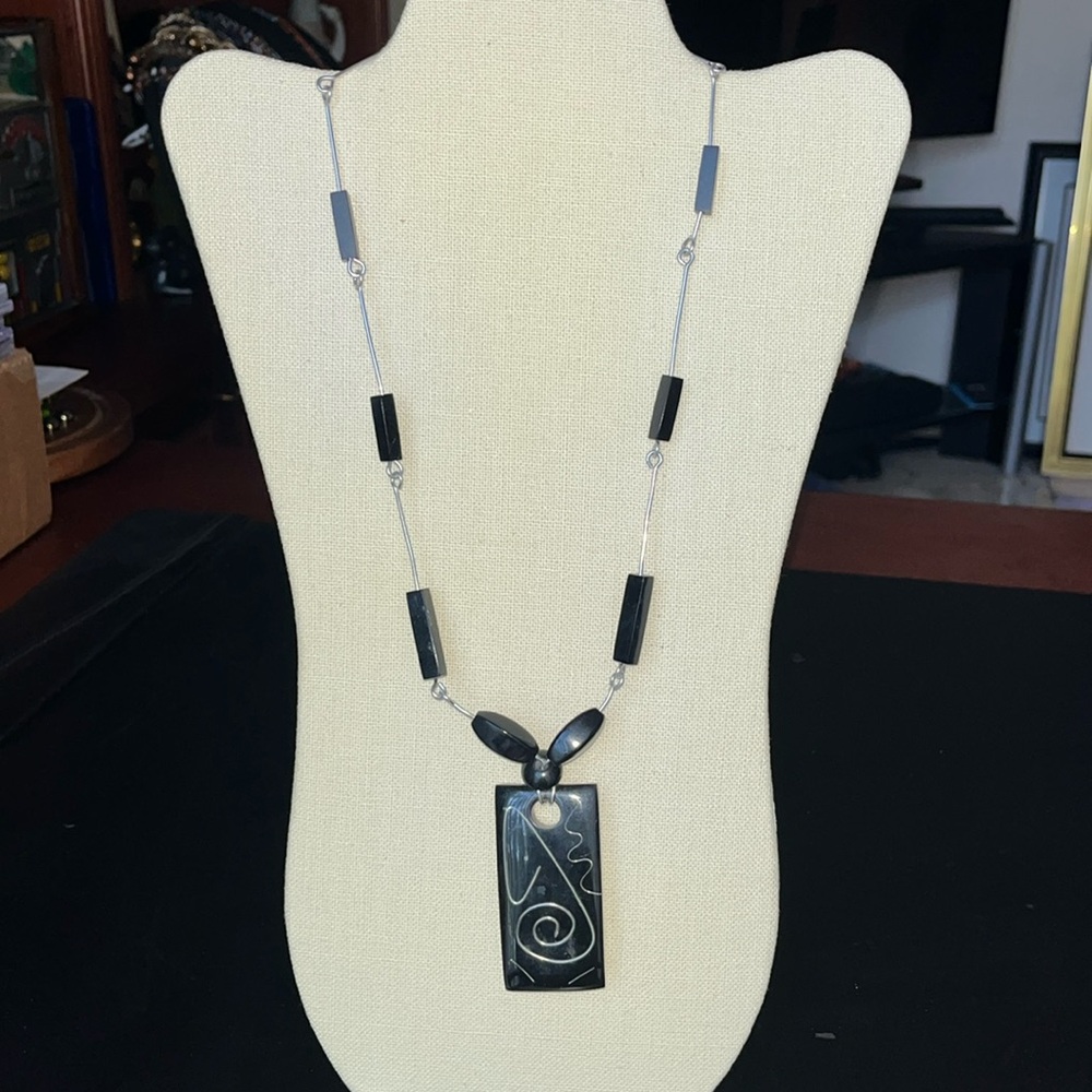 Super cool and trendy pendant Statement Piece black silver wire beaded necklace